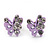 Tiny Lavender Crystal Enamel 'Butterfly' Stud Earrings In Silver Tone Metal - 10mm Diameter