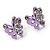 Tiny Lavender Crystal Enamel 'Butterfly' Stud Earrings In Silver Tone Metal - 10mm Diameter - view 2