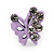 Tiny Lavender Crystal Enamel 'Butterfly' Stud Earrings In Silver Tone Metal - 10mm Diameter - view 3