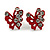 Tiny Black/ White/ Red Crystal Enamel 'Butterfly' Stud Earring Set In Silver Tone Metal - 10mm Diameter - view 3