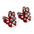 Tiny Black/ White/ Red Crystal Enamel 'Butterfly' Stud Earring Set In Silver Tone Metal - 10mm Diameter - view 5