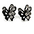 Tiny Black Crystal Enamel 'Butterfly' Stud Earrings In Silver Tone Metal - 10mm Diameter