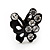 Tiny Black Crystal Enamel 'Butterfly' Stud Earrings In Silver Tone Metal - 10mm Diameter - view 4