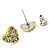 Tiny Yellow Crystal Enamel 'Heart' Stud Earrings In Silver Plated Metal - 10mm Diameter - view 3