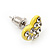 Tiny Yellow Crystal Enamel 'Heart' Stud Earrings In Silver Plated Metal - 10mm Diameter - view 5