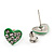 Tiny Green Crystal Enamel 'Heart' Stud Earrings In Silver Plated Metal - 10mm Diameter - view 3
