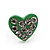 Tiny Green Crystal Enamel 'Heart' Stud Earrings In Silver Plated Metal - 10mm Diameter - view 4