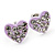 Tiny Lavender Crystal Enamel 'Heart' Stud Earrings In Silver Plated Metal - 10mm Diameter - view 4