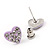 Tiny Lavender Crystal Enamel 'Heart' Stud Earrings In Silver Plated Metal - 10mm Diameter - view 2