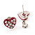Tiny Red Crystal Enamel 'Heart' Stud Earrings In Silver Plated Metal - 10mm Diameter - view 4