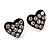 Tiny Black Crystal Enamel 'Heart' Stud Earrings In Silver Plated Metal - 10mm Diameter - view 2
