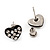 Tiny Black Crystal Enamel 'Heart' Stud Earrings In Silver Plated Metal - 10mm Diameter - view 4