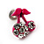 Tiny Deep Pink Enamel Diamante Sweet 'Cherry' Stud Earrings In Silver Tone Metal - 10mm Diameter - view 3