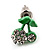 Tiny Green Enamel Diamante Sweet 'Cherry' Stud Earrings In Silver Tone Metal - 10mm Diameter - view 4