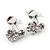 Tiny White Enamel Diamante Sweet 'Cherry' Stud Earrings In Silver Tone Metal - 10mm Diameter - view 2