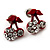 Tiny Red Enamel Diamante Sweet 'Cherry' Stud Earrings In Silver Tone Metal - 10mm Diameter - view 2