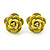 Small Yellow/ Deep Pink/ Red Rose Stud Earring Set In Silver Tone Metal - 10mm D - view 4