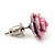 Tiny Light Pink 'Rose' Stud Earrings In Silver Tone Metal - 10mm Diameter - view 3