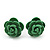 Tiny Green 'Rose' Stud Earrings In Silver Tone Metal - 10mm Diameter