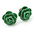Tiny Green 'Rose' Stud Earrings In Silver Tone Metal - 10mm Diameter - view 2