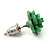 Tiny Green 'Rose' Stud Earrings In Silver Tone Metal - 10mm Diameter - view 4