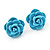 Tiny Light Blue 'Rose' Stud Earrings In Silver Tone Metal - 10mm Diameter - view 2