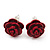 Tiny Red 'Rose' Stud Earrings In Silver Tone Metal - 10mm Diameter - view 6
