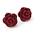 Tiny Red 'Rose' Stud Earrings In Silver Tone Metal - 10mm Diameter - view 2