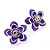 Purple Enamel Daisy Floral Stud Earrings In Rhodium Plated Metal - 2cm Diameter - view 6