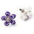 Purple Enamel Daisy Floral Stud Earrings In Rhodium Plated Metal - 2cm Diameter - view 4