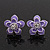 Purple Enamel Daisy Floral Stud Earrings In Rhodium Plated Metal - 2cm Diameter - view 2