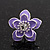 Purple Enamel Daisy Floral Stud Earrings In Rhodium Plated Metal - 2cm Diameter - view 3