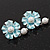 Light Blue Faux Pearl Floral Stud Earrings In Silver Tone Metal - 2.5cm Drop - view 3
