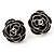 Small Black Enamel Rose Stud Earrings In Rhodium Plated Metal - 15mm Diameter - view 3