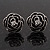 Small Black Enamel Rose Stud Earrings In Rhodium Plated Metal - 15mm Diameter - view 2