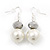 White Bead Drop Earrings In Silver Plated Metal - 4.5cm Length - view 2