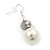 White Bead Drop Earrings In Silver Plated Metal - 4.5cm Length - view 3