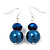 Blue Bead Drop Earrings In Silver Plated Metal - 4.5cm Length