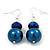Blue Bead Drop Earrings In Silver Plated Metal - 4.5cm Length - view 2