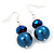 Blue Bead Drop Earrings In Silver Plated Metal - 4.5cm Length - view 3