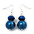 Blue Bead Drop Earrings In Silver Plated Metal - 4.5cm Length - view 4