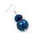Blue Bead Drop Earrings In Silver Plated Metal - 4.5cm Length - view 5