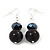 Black Bead Drop Earrings In Silver Plated Metal - 4.5cm Length