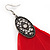 Vintage Diamante Red Feather Drop Earrings In Burn Silver Metal - 13cm Length - view 4