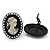 Classic Simulated Pearl Cameo Clip-On Earrings (Black Tone) - 3.3cm Length - view 2