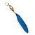 Funky Long Blue 'Owl' Feather Earrings In Gold Plating - 12cm Length - view 3