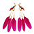 Funky Long Magenta 'Parrot' Feather Earrings In Gold Plating - 13cm Length