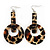 Long Leopard Print Acrylic Hoop Earrings (Silver Tone Finish) - 8.5cm Drop