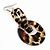 Long Leopard Print Acrylic Hoop Earrings (Silver Tone Finish) - 8.5cm Drop - view 4