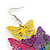 Long Multicoloured Enamel 'Butterfly' Drop Earrings - 9cm Length - view 5